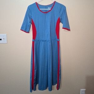Vintage Style Blue and Red Midi Dress